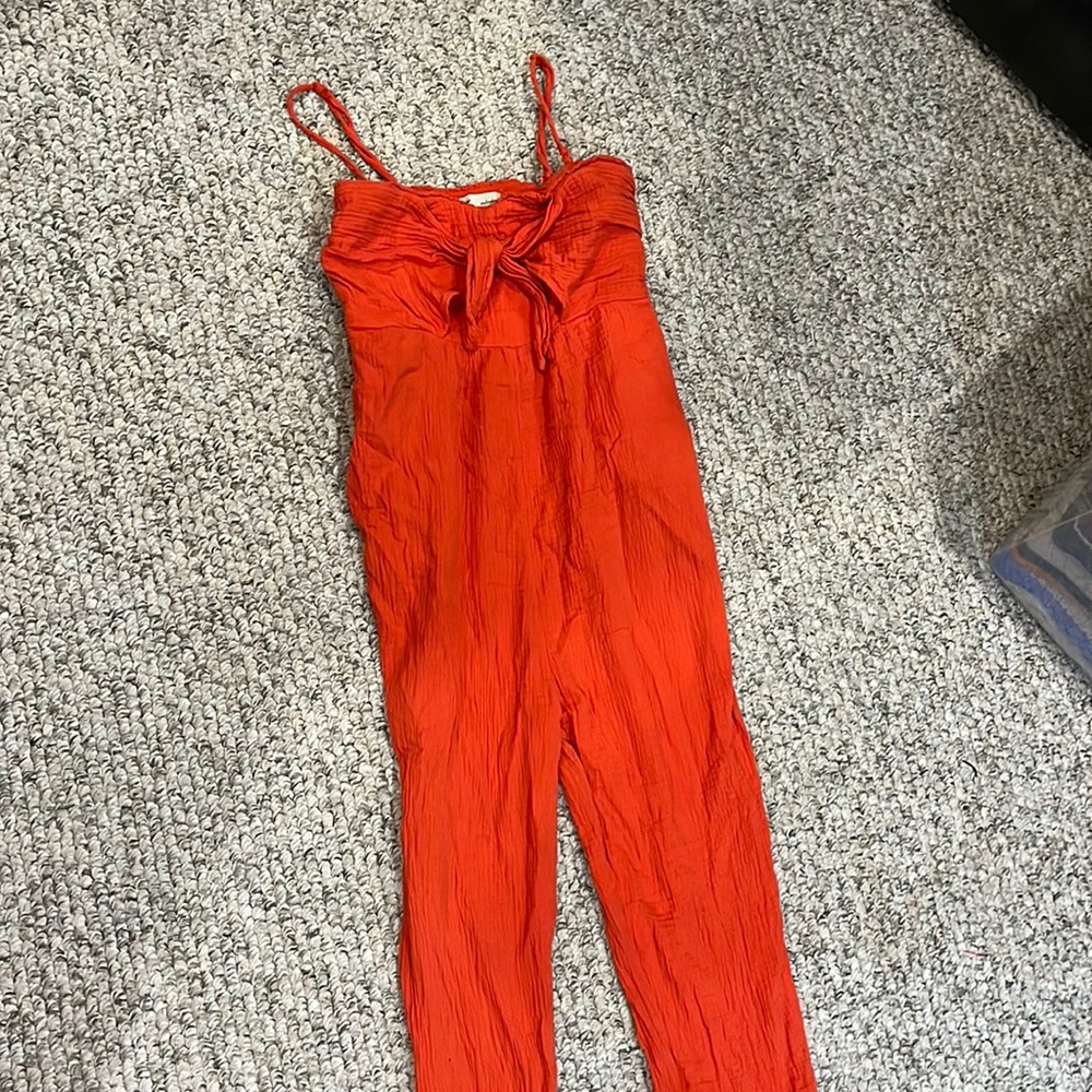 Red front tie jumpsuit